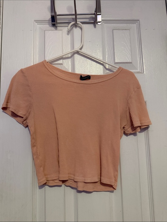 Caution To The Wind Tops - Caution To The Wind Peach Ribbed Short Sleeve Crop Top